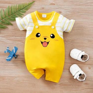 Imagem de Macacão Amarelo Com Estampa De Cachorro Para Bebê Recém-Nascido, Macac