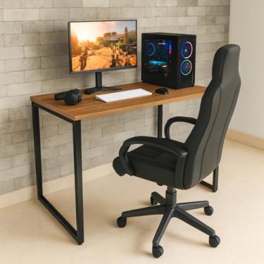 Imagem de Mesa Escrivaninha Gamer Estilo Industrial 100x60cm MDF Premium Freijó e Aço Carbono