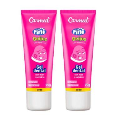 Imagem de Kit 2 Gel Dental Carmed Fini Beijos Sabor Morango e Nata com Flúor e A