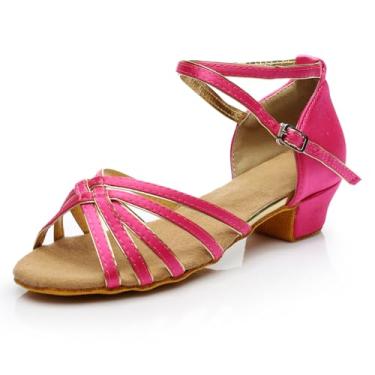Imagem de MSMAX Sandália feminina de dança latina de salto baixo para meninas, Salto rosa de 3 cm, 17