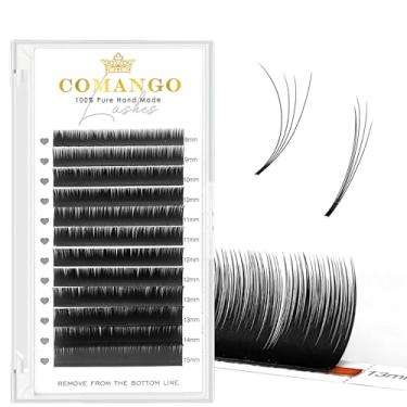 Imagem de CoMango Extensões de cílios de camélia multicomprimento 0,07 mm extensão de cílios B/C/D leque de cílios cacheados e molhados misturados 8-15 mm cílios individuais preto fosco fácil cílios (B-007-8