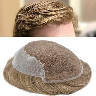 Imagem de LYRICAL HAIR Sistema de cabelo masculino renda francesa transparente cabelo humano pele fina masculina peruca cinza marrom preto loiro masculino peça de cabelo (17,8 x 23 cm, 20# Louro claro - 100%