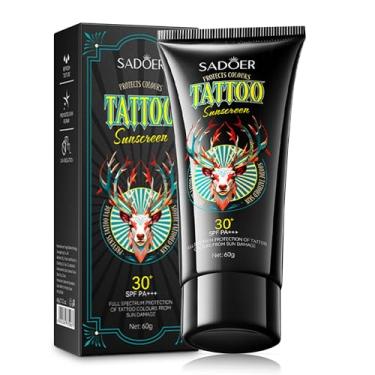 Imagem de TINYLENS Protetor solar SADOER Tattoo FPS 30+, protetor solar tatuagem com óleo de abacate e jojoba, hidratante não oleoso com ácido hialurônico para pele e tinta vibrantes, 59 ml