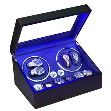 Imagem de J&T Technology 4 enroladores de relógios para relógios automáticos, caixa de enrolador de relógio com 6 armazenamentos de relógio - luz LED, motor Mabuchi silencioso, 4 modos de rotação, adaptador CA