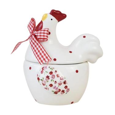 Imagem de KiBcsLic Pote de tempero para armazenamento de açucareiro em formato de galinha, recipiente de cerâmica criativo decorativo para açúcar, pote de condimentos