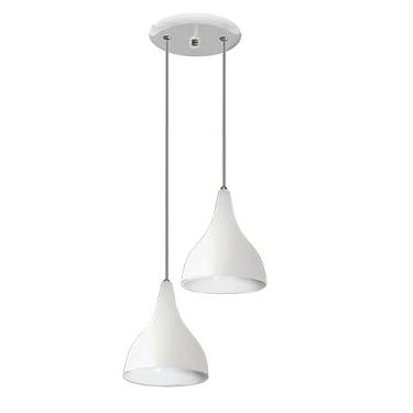 Imagem de Lustre Luminária Pendente Modelo Funil Duplo - Ideal para sala, quarto, cozinha, banheiro (Branco)