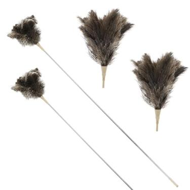 Imagem de 4 espanadores extensíveis de penas de avestruz, espanadores de penas de cabo longo naturais fofos de 73 a 203 cm, espanador reutilizável para limpeza de ventiladores de teto, lâmpadas pendentes, tetos