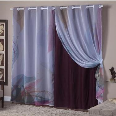 Imagem de Cortina Voil Estampada, 3,00 x 2,20 m, Decorativa para Sala e Quarto, Poliéster (FORRO VINHO RENOA)