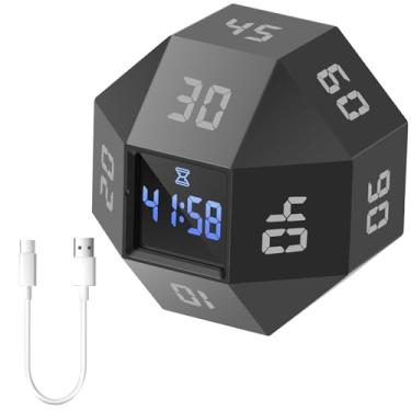 Imagem de Temporizador Pomodoro giratório ABS, cubo de gerenciamento de tempo com módulo de tempo de 12 lados, temporizador pomodoro recarregável, 3 modos de lembrete de alarme, cubo adequado para quarto