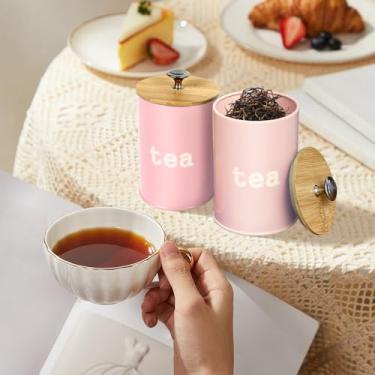 Imagem de Conjunto de 3 potes de ferro para cozinha, potes herméticos de armazenamento de alimentos com tampas de bambu para cozinha doméstica, despensa, chá, açúcar, sal, café, farinha, ervas, grãos (rosa)