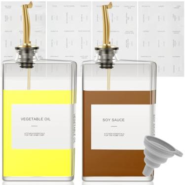 Imagem de DJAPWPX Dispensador retangular de azeite de oliva de 500 ml, garrafa dispensadora transparente de grande capacidade, recipiente bem selado, dispensador de triagem conveniente para vinagre de molho de