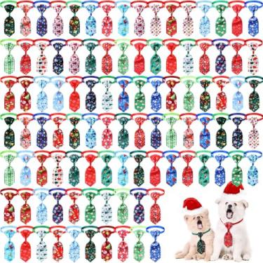 Imagem de Sadnyy 100 coleiras de Natal para cães, gravata borboleta, Papai Noel e boneco de neve para cães pequenos, médios, animais de estimação, filhotes, acessórios de cuidados de Natal (gravatas)