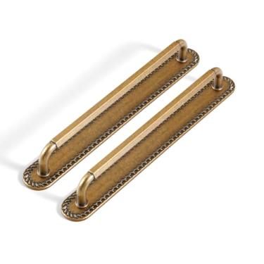Imagem de Goo-Ki Pacote com 2 puxadores de armário com placa traseira/espaçador puxadores de gaveta de latão antigo, orifício central de 19 cm, vintage, retrô, liga de zinco, ferragens de cozinha