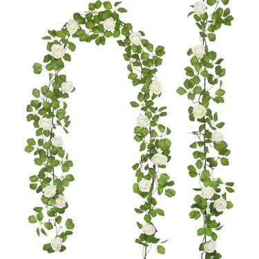 Imagem de CITYES Guirlanda de rosas artificiais, trepadeiras, flores, pendurada, seda, rosa, videira, floral, branca, resistente a UV, realistas, flores falsas, plantas de hera falsa, para varanda ao ar livre