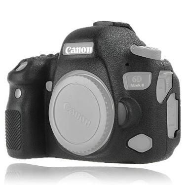 Imagem de Easy Hood Capa para câmera compatível com câmera Canon EOS 6D Mark II DSLR, textura de borracha de silicone macio, capa protetora para câmera digital SLR Canon EOS 6D Mark II (preto)