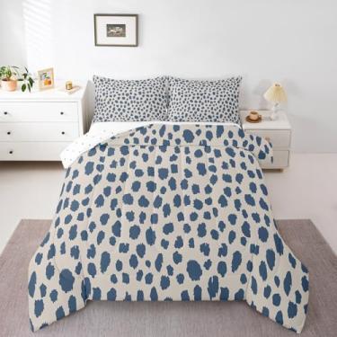 Imagem de jejeloiu Conjunto de edredom queen de bolinhas, arte moderna, geométrico, conjunto de cama para crianças, homens, adolescentes, ultramacio, aço, azul, branco, decoração para todas as estações