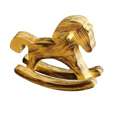 Imagem de Generic Decoração de cavalo de balanço de madeira, estatueta de cavalo de balanço, enfeite de peça central, artesanato, enfeite colecionável para a temporada, Amarelo