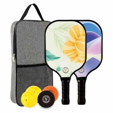 Imagem de HOLYKING Conjunto de raquetes de pickleball, raquete de bola de pickle de fibra de vidro com 2, 2 pás, 2 bolas, 2 bolas saltitantes e bolsa de transporte, raquetes leves para mulheres e homens