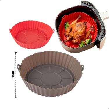 Imagem de Kit 2 Forma Silicone Redonda Alça Air Fryer 16X4,5Cm