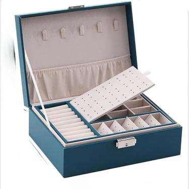 Imagem de Porta Joias Feminino Modelo - Caixa Organizadora Em Couro Com 2 Camadas E DivisóRias Para AnéIs, Colares E AcessóRios - Design Elegante(Verde/CX2020)