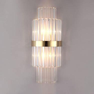 Imagem de Luminária de parede de cristal, luminária de parede interna de aço inoxidável, luminária de parede pós-moderna, abajur de cabeceira para quarto, banheiro, sala de estar e corredor, E142 (cor