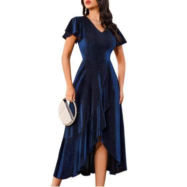 Imagem de Vestido BeryLove, lantejoulas, formal, festa, manga esvoaçante, azul m