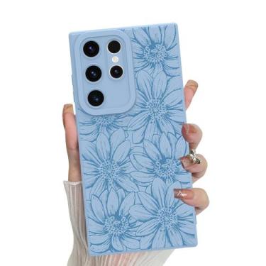 Imagem de Capa de telefone MZELQ Silicone Blue Floral para Samsung S22 Ultra