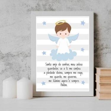 Imagem de Quadro Santo Anjo Anjinho Menino 33X24Cm - Com Vidro - Quadros On-Line