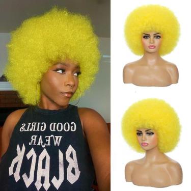 Imagem de Peruca JSDShine Yellow Afro para mulheres, cabelo sintético com franja