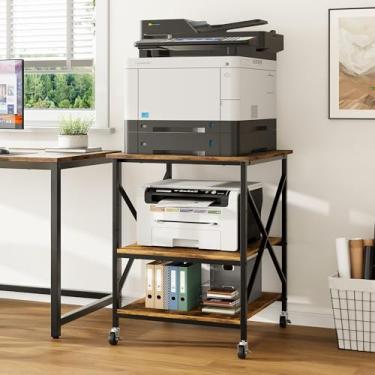 Imagem de Warmiehomy Mesa de impressora de 61 cm x 61 cm com prateleira de armazenamento ajustável - Suporte grande para impressora com rodas - Carrinho com rodinhas de 3 níveis - Use para impressora a laser 3D