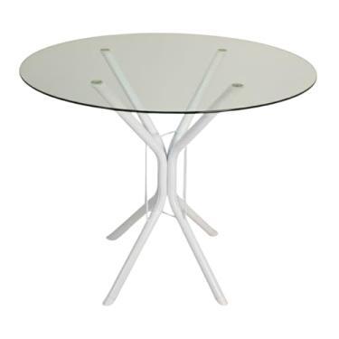 Imagem de Mesa De Jantar Ana Tamanhos de 60x70x80x90cm Tampo Redondo ou Quadrado Vidro Temperado Espessura 6mm (TAMPO REDONDO BRANCO, 90CM)