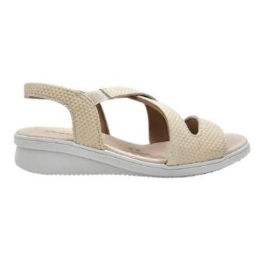 Imagem de Sandália Usaflex Anabela Super Leve Palmilha Massageadora Cor:Marfim;Tamanho:38-Feminino