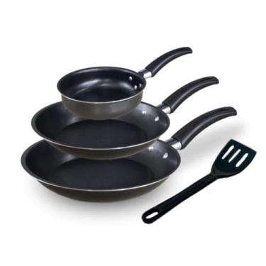 Imagem de Kit Frigideira, 3 Frigideiras E Espátula Antiaderente Teflon, Enquanto O Design Moderno Combina com Qualquer Estilo de Cozinha(Preto)
