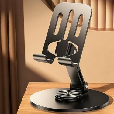Imagem de Suporte de telefone ajustável para mesa com rotação de 360° - Suporte de metal antiderrapante dobrável para todos os smartphones, iPad, tablets de até 33 cm