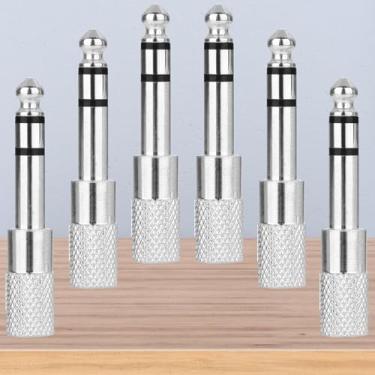 Imagem de Adaptador de áudio macho de 6,35 mm (1/10.2 cm) para fêmea de 3,5 mm, conversor de fone de ouvido estéreo para amplificador de guitarra, mixer, cabo auxiliar, alto-falante, prata - pacote com 6