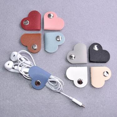 Imagem de 8 peças Organizador de cordão Sweet Heart, suporte para fone de ouvido, alças de cabos, organizador de fios, enrolador, cabo de poliuretano