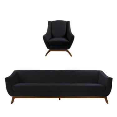 Imagem de Conjunto Milano Sofá 3 lugares E Poltrona Em Veludo Preto - Larbelle
