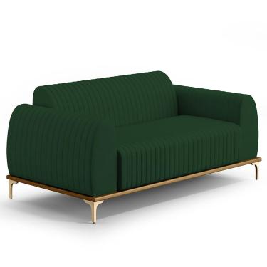 Imagem de Sofá 2 Lugares Para Sala de Estar Molino 150 cm D02 Pés D'Ouro Veludo Verde Musgo C-303 - Lyam Decor