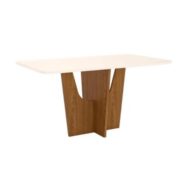 Imagem de Mesa De Sala Jantar Vértice Sc35 + Tampo Madeirado Vidro Curvo 160x90cm Nature/off White - Henn