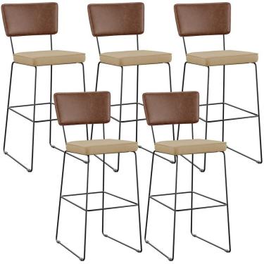 Imagem de Kit 05 Banqueta Alta Cozinha Allana L02 Marrom Bege Escuro