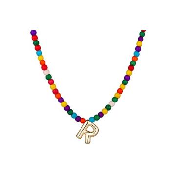 Imagem de WomenGifts Colares com inicial bolha para mulheres modernos, delicados e coloridos feitos à mão, joias para meninas adolescentes, colar com pingente de letra A a Z, presentes de aniversário para ela