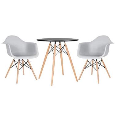 Imagem de Loft7, Kit Mesa Eames 70 cm preto + 2 cadeiras Eiffel Daw com braços cinza claro
