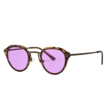 Imagem de Óculos de Sol Redondos Femininos com Hastes Metálicas e Lentes Adesivas, Modelo Masculino para Uso Externo e Direção, 919, Roxo