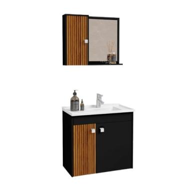 Imagem de Gabinete/Armario COMPLETO para Banheiro(Preto Fosco/3D-Ripado)