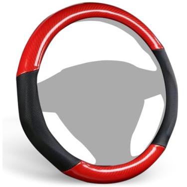 Imagem de ALEMODR Capa de volante de couro de fibra de carbono vermelha premium universal 38 cm, proteção elegante para o seu volante
