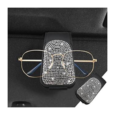 Imagem de Suporte de óculos brilhante para viseira de sol de carro, suporte de óculos de sol com strass de cristal, suporte de diamante para óculos e clipe de cartão de bilhetes, acessórios interiores universais para mulheres e meninas (branco)