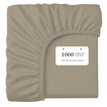 Imagem de Lane Linen Lençol de elástico 100% algodão egípcio King Size (200,7 x 205,7 cm + 40,6 cm) - Tecido acetinado elegante, ultramacio, respirável, altamente durável, bolsos profundos de até 43 cm - linho