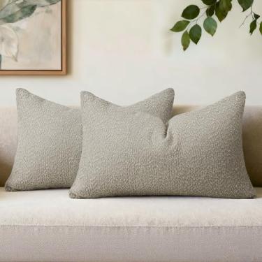 Imagem de QoBexim Conjunto de 2 capas de almofada texturizadas, 30,5 x 50,8 cm, fronhas lisas listradas, aconchegantes e macias, com detalhes modernos, boêmios, para sofá, cama, sala de estar, decoração de casa