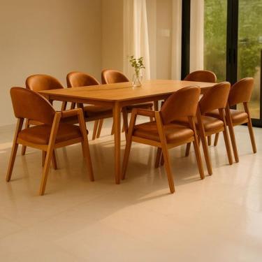 Imagem de Kit 8 Cadeiras de Jantar Noah Estofada com Braço Madeira Maciça materi