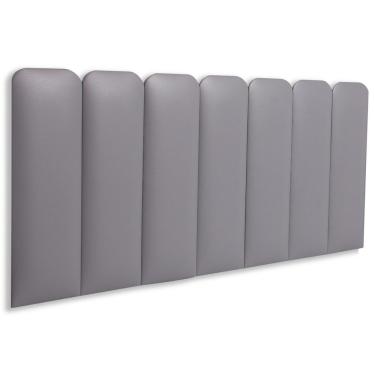 Imagem de Cabeceira Casal Kit 7 Placas Modelo Arredondada - Courino Cinza